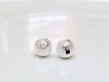 Picture of 8x8 mm, round, brass beads, stardust, silver-plated, 10 pieces