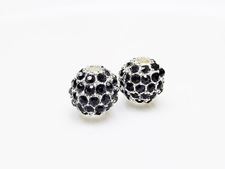 Picture of 8x8 mm, round, alloy beads, silver-plated, black pavé crystals, 2 pieces