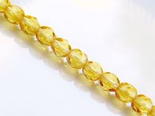 Picture of 4x4 mm, Czech faceted round beads, honey yellow, transparent, pre-strung