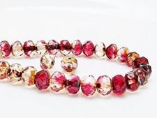 Picture of 6x8 mm, Czech faceted rondelle beads, variegated garnet red, transparent, travertine