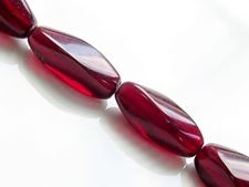 Afbeelding van 20x9 mm, verdraaide ovale kralen, granaat rood, transparant, voor-geregen