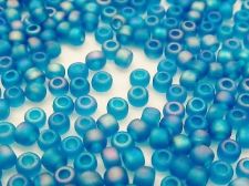 Picture of Japanese seed beads, size 8/0, translucent, turquoise blue, frosted, AB, 20 grams