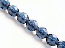 Picture of 10x10 mm, Czech faceted round beads,  Montana blue, transparent, pre-strung