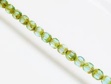 Picture of 6x6 mm, Czech multi-cut beads, turquoise blue, transparent, green picasso finishing