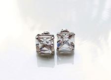 Picture of "Princess cut" stud earrings, sterling silver, square cubic zirconia, 8.8 mm large