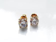 Picture of “Brilliant” cut modern stud earrings, sterling silver, gold-plated, round cubic zirconia, small, 6 mm