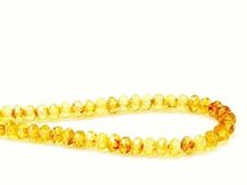 Picture of 3x5 mm, Czech faceted rondelle beads, lemon yellow, translucent, picasso