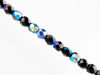 Picture of 3x3 mm, Czech faceted round beads, black, opaque, blue iris shimmer