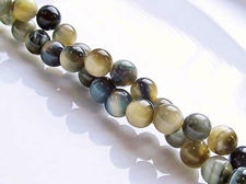 Picture of 6x6 mm, round, gemstone beads, tiger eye, butter yellow and grey blue