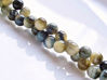 Picture of 6x6 mm, round, gemstone beads, tiger eye, butter yellow and grey blue