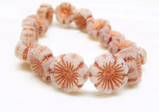 Image de 14x14 mm, perles de verre pressé tchèque, fleur hawaïenne, gris glacier, mat, patine à effet or rose