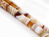 Picture of 12x8 mm, drum-shaped, gemstone beads, natural striped agate, white to caramel brown