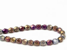 Image de 6x6 mm, perles à facettes tchèques rondes, noires, opaques, iris brun, dépoli