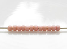 Picture of Japanese seed beads, round, size 11/0, Toho, opaque luster, pastel shrimp pink or warm pink, frosted