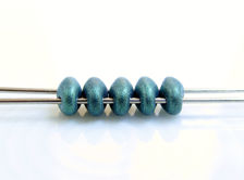 Picture of 5x2.5 mm, SuperDuo beads, Czech glass, 2 holes, opaque, metallic suede, blue green or ultramarine green