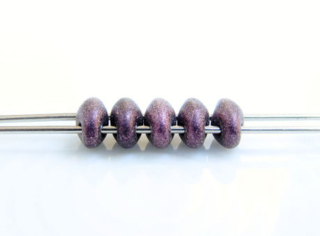 Picture of 5x2.5 mm, SuperDuo beads, Czech glass, 2 holes, opaque, metallic suede, saturated 'pink' purple