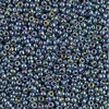 Afbeeldingen van Japanse rocailles, rond, maat 15/0, Miyuki, ondoorzichtig, staal-grijs (gunmetal), iris blauwe afwerking