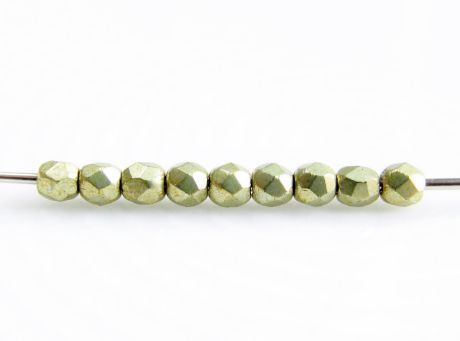Picture of 2x2 mm, Czech beads,  a soup of different round shapes, limelight or light yellow-green, opaque, saturated metallic