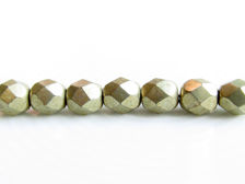 Image de 6x6 mm, perles à facettes tchèques rondes, rêve de nuage ou gris or, opaque, or suédé