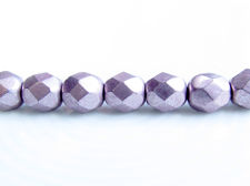 Picture of 6x6 mm, Czech faceted round beads, blackened pearl or silvery purple, opaque, sueded gold