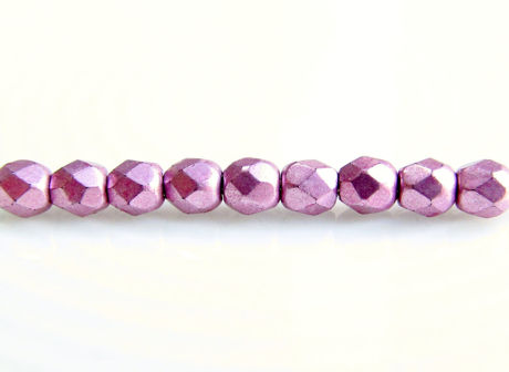 Picture of 3x3 mm, Czech faceted round beads, orchid or pearly purple, opaque, sueded gold