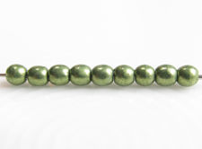 Picture of 3x3 mm, round, Czech druk beads, fern green, opaque, sueded gold