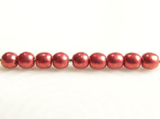 Image de 3x3 mm, rondes, perles de verre pressé tchèque, rouge samba, opaque, or suédé