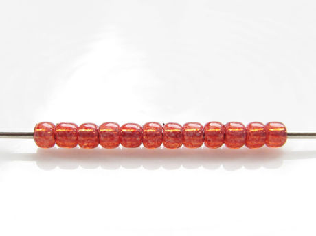 Picture of Japanese seed beads, round, size 11/0, Toho, silver-lined  milky pomegranate orange red, PermaFinish