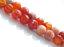 Image de 8x8 mm, perles rondes, pierres gemmes, agate craquelée, rouge orangé, à facettes