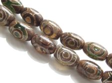 Image de 12x8 mm, perles ovales, pierres gemmes, agate, style tibétain, panaché de vert et brun