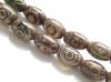 Picture of 12x8 mm, rice, gemstone beads, agate, Tibetan style, variegated green and brown