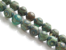Afbeeldingen van 8x8 mm, rond, edelsteen kralen, agaat, Tibetaanse stijl, beige bruin en blauw groen