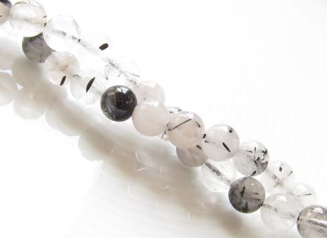 Image de 6x6 mm, perles rondes, pierres gemmes, quartz à rutile tourmaline, naturel