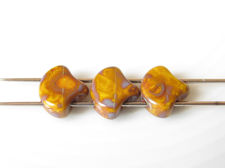 Afbeelding van 7.5x7.5 mm, waaiervormige kralen, Ginkgo blad, Tsjechisch glas, 2 gaatjes, ondoorzichtig, geel, picasso afwerking