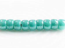 Picture of Czech seed beads, size 8, opaque, turquoise or medium blue green, luster