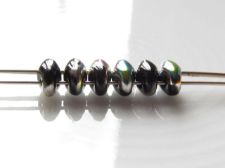 Picture of 5x2.5 mm, SuperDuo beads, Czech glass, 2 holes, opaque, jet black, vitrail finishing