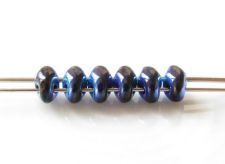 Picture of 5x2.5 mm, SuperDuo beads, Czech glass, 2 holes, opaque, jet black, full AB finishing