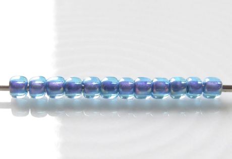 Picture of Japanese seed bead, round, size 11/0, Toho, opaque purple-lined, cobalt blue rainbow